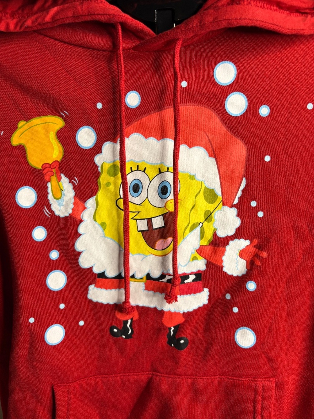 Nickelodeon SPONGEBOB Square Pants Happy Santa Ringing Bell UNISEX Hoodie S/M